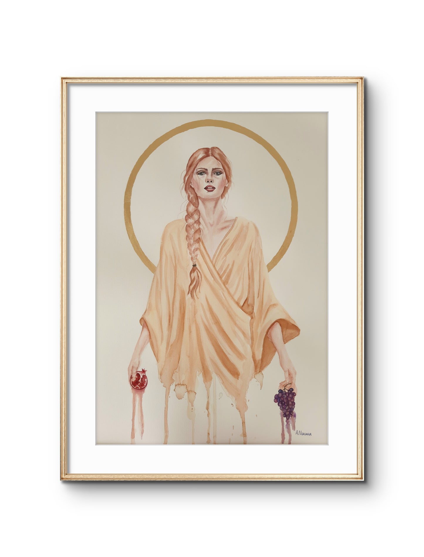 Soft feminine portrait in watercolor, exploring transparency and light, original art on paper by Ana Noronha.