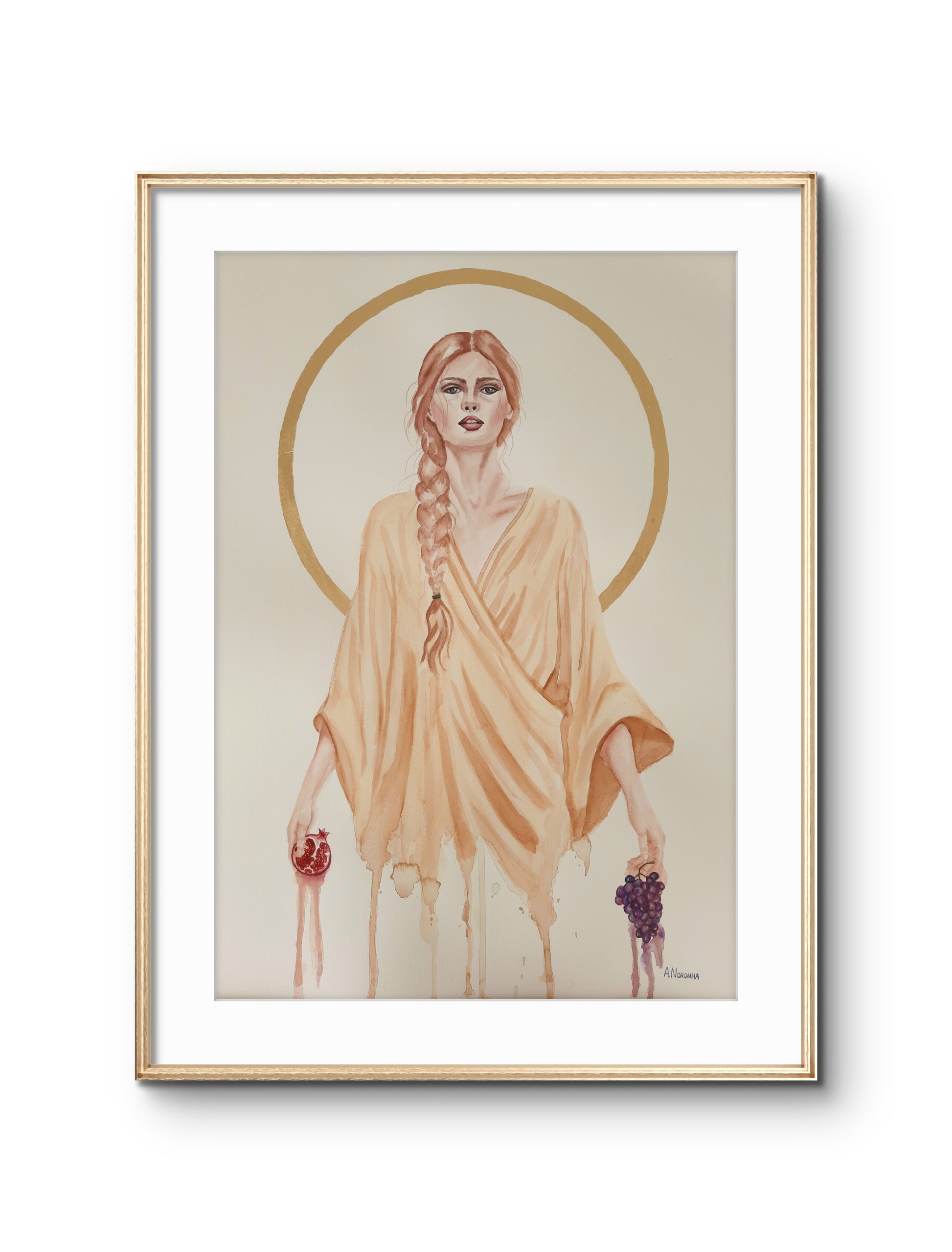 Soft feminine portrait in watercolor, exploring transparency and light, original art on paper by Ana Noronha.