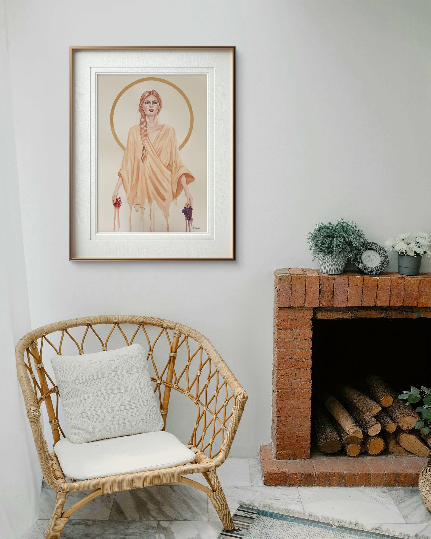 Original watercolor painting by Ana Noronha. Featuring gold leaf and feminine figurative art.