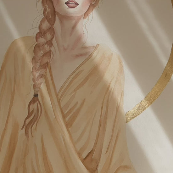 Original watercolor painting by Ana Noronha. Featuring gold leaf and feminine figurative art.