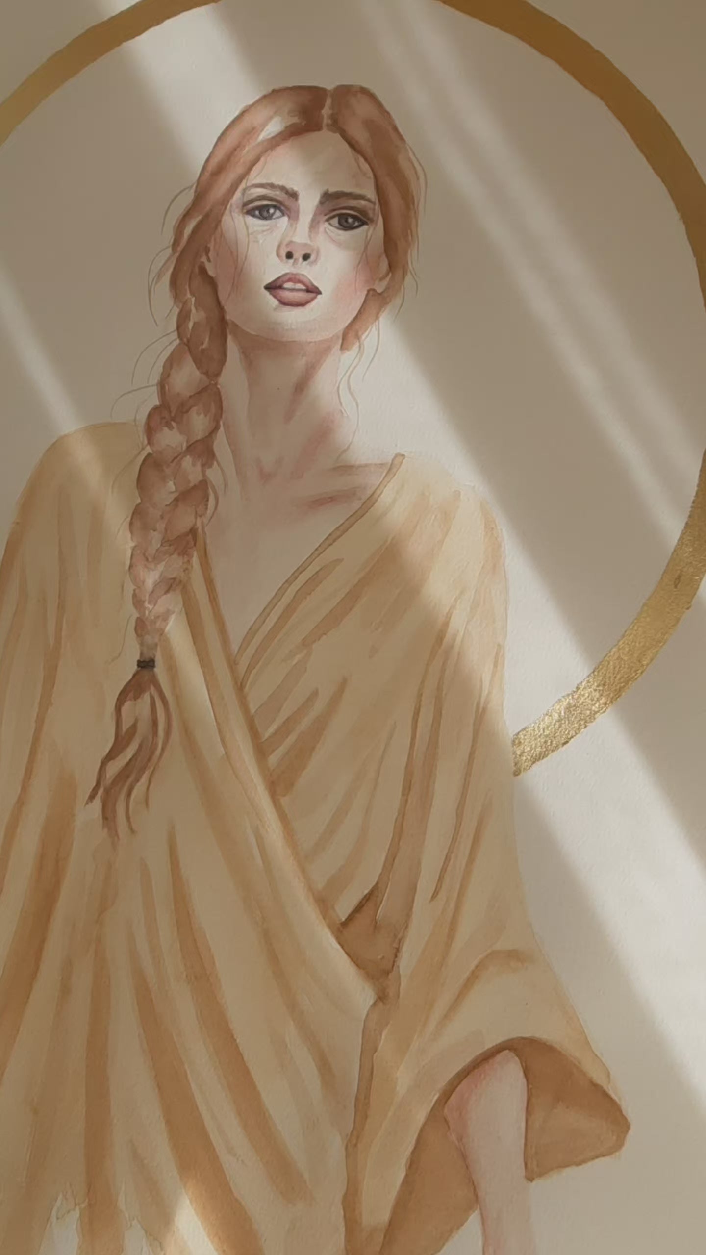 Original watercolor painting by Ana Noronha. Featuring gold leaf and feminine figurative art.